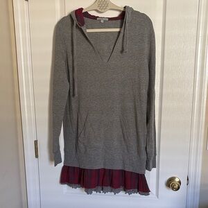 Charlotte Russe Gray and Red Long Sleeve Plaid Hoodie Dress